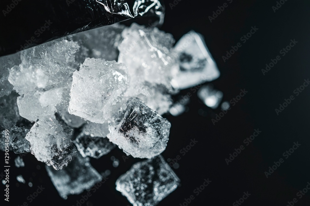Crushed ice pile on a dark surface for refreshments and drink Crushed ice pile on a dark surface for refreshments and drink