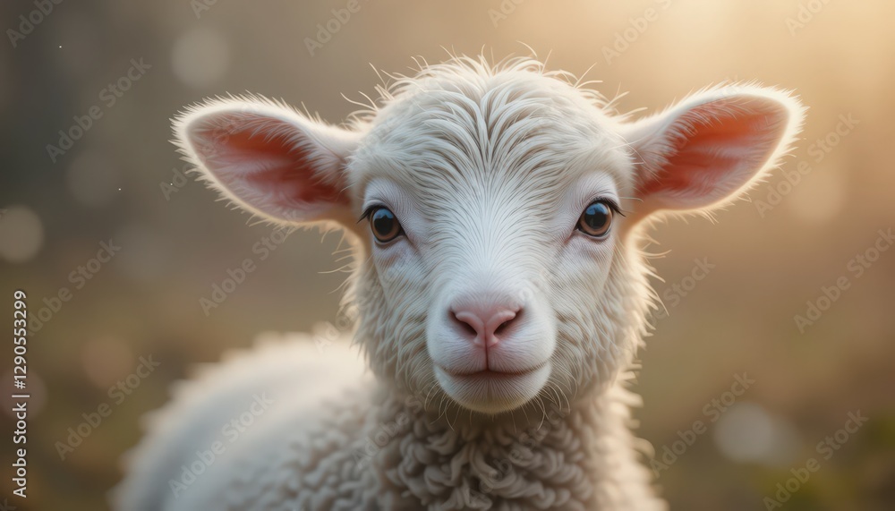 Fototapeta premium Adorable Baby Lamb Facing the Camera in Soft Sunlight
