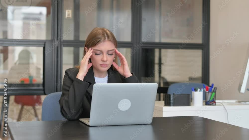Young Businesswoman having Headache at Work Young Businesswoman having Headache at Work