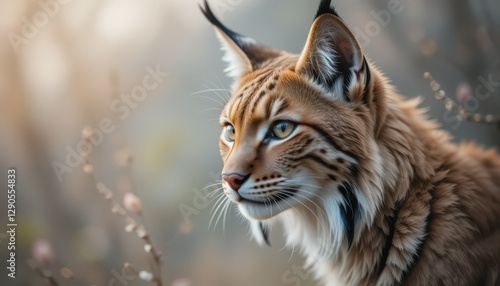 Close-up of a Lynx in profile, showcasing its magnificent fur.