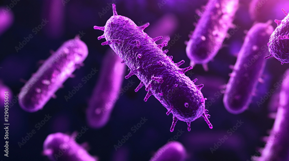 Fototapeta premium Purple Bacteria 3D Render on Dark Background