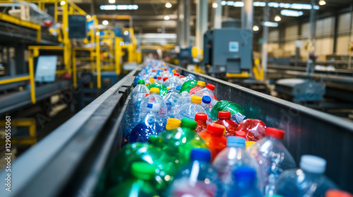 Wallpaper Mural Workers at a recycling facility sort and process plastic bottles on a conveyor belt, contributing to environmental sustainability and efficient resource recovery in the late afternoon Torontodigital.ca