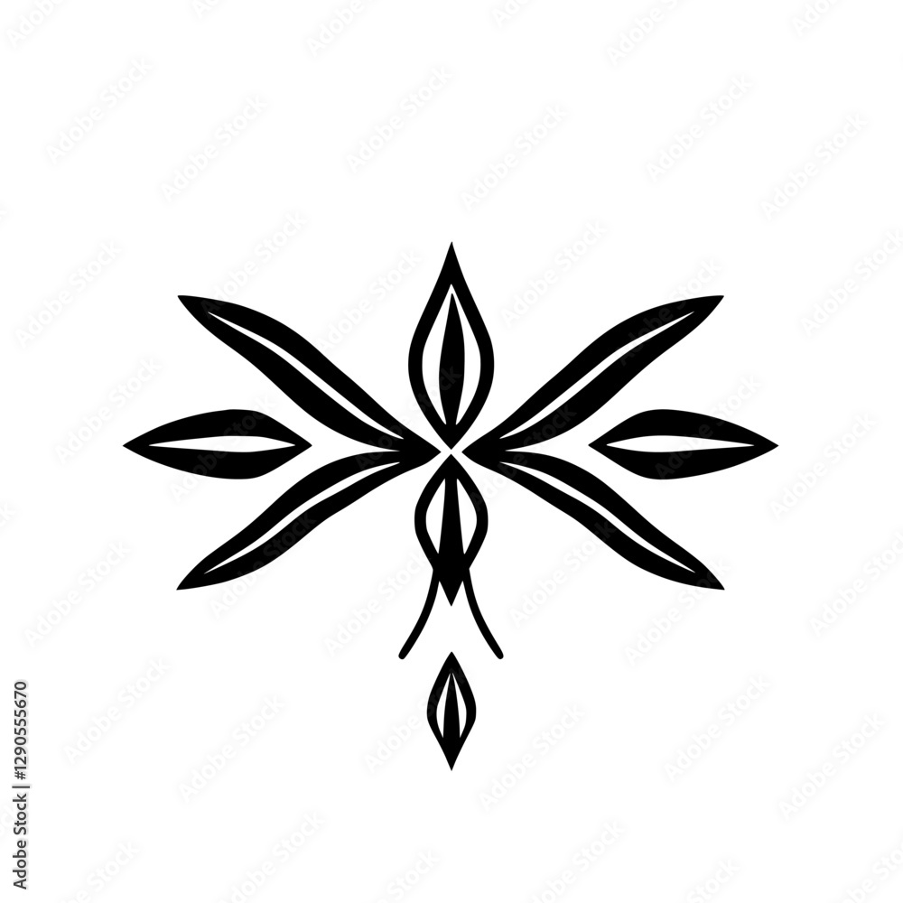 Symmetrical, Black and White Abstract Floral Design, Geometric, Geometric Floral Pattern with a white background. Symmetrical, Black and White Abstract Floral Design, Geometric, Geometric Floral Pattern with a white background.