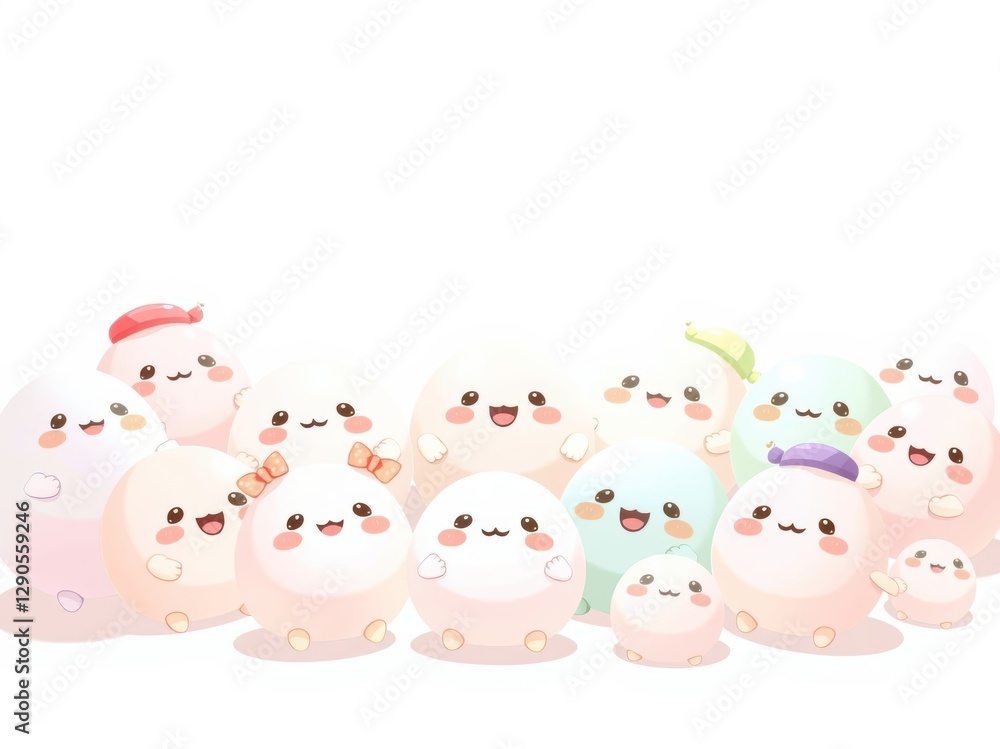 Cute Cartoon Mochi Characters Group Cute Cartoon Mochi Characters Group