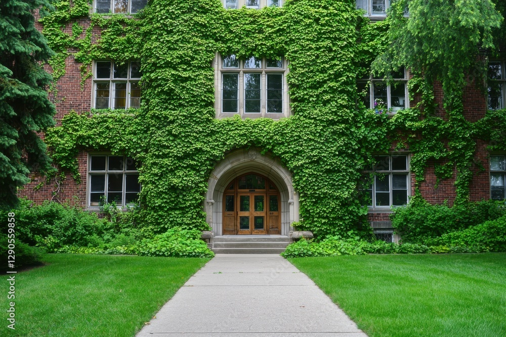A charming brick building covered in lush green ivy, with a welcoming entrance surrounded by vibrant greenery and a well-kept pathway. A charming brick building covered in lush green ivy, with a welcoming entrance surrounded by vibrant greenery and a well-kept pathway.