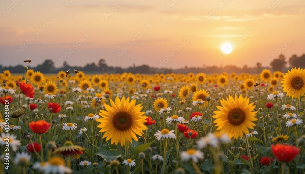 Fototapeta premium 3️⃣ Stunning Spring Season Background Full Bloom Trees Colorful Flowers Green Fields Sunlight Scenic Landscape High Resolution HD Wallpaper Dreamy Aesthetic Nature Beauty Seasonal Vibrant Outdoor Stoc