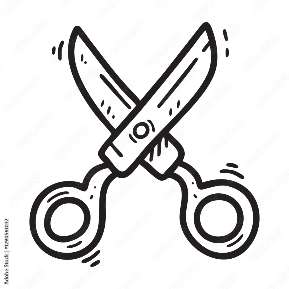 A playful, hand drawn doodle icon of scissors with crossed blades and circular handles. Perfect for creative projects, educational materials, and design elements. A playful, hand drawn doodle icon of scissors with crossed blades and circular handles. Perfect for creative projects, educational materials, and design elements.