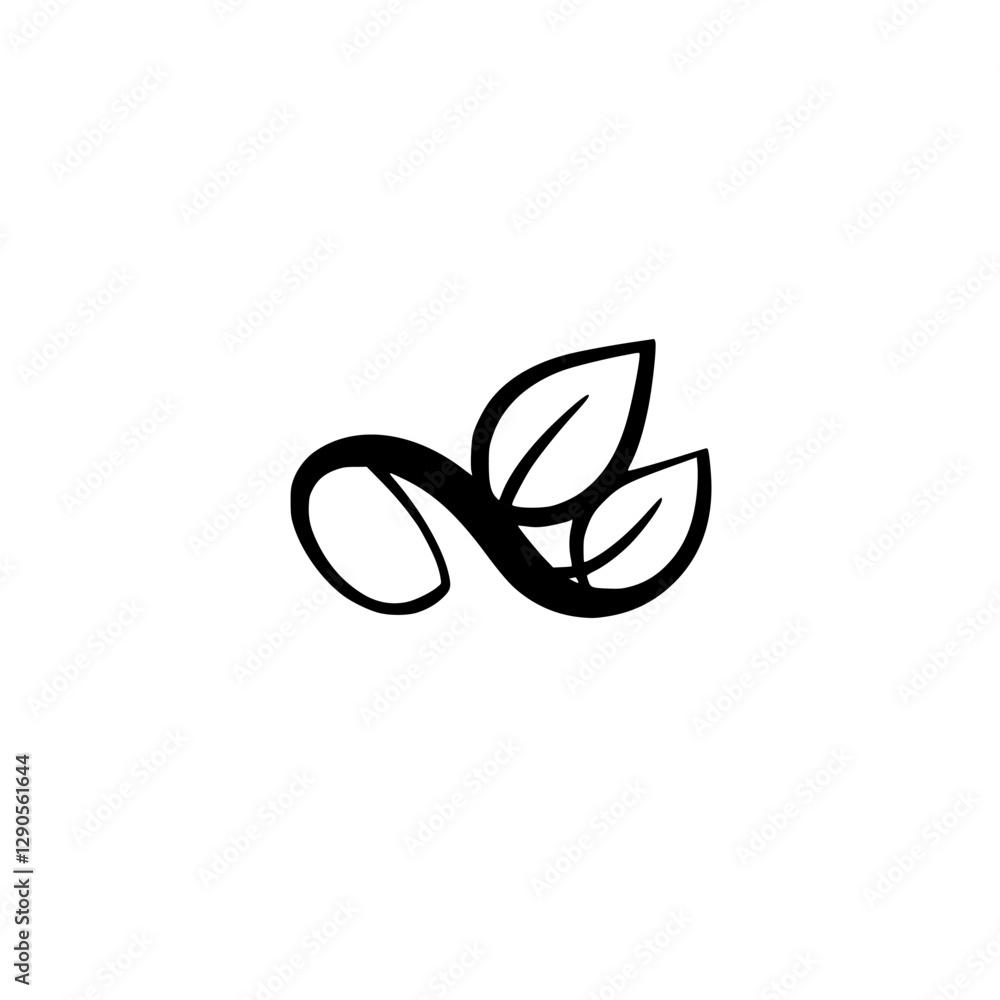 Fototapeta premium Modern, minimalist stylized black leaf arrangement against white background.