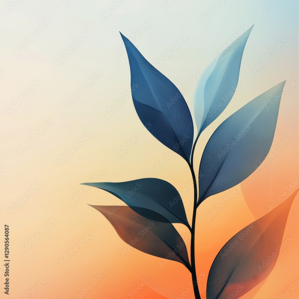 Fototapeta premium Leafshaped image with blue gradient depicting dusk sky transition