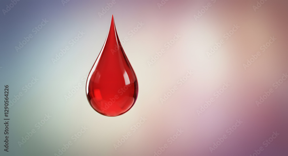 Fototapeta premium A Single Drop of Crimson Liquid Suspended in Air Against a Soft, Blurred Background