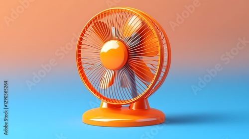 Orange Desk Fan on Gradient Background