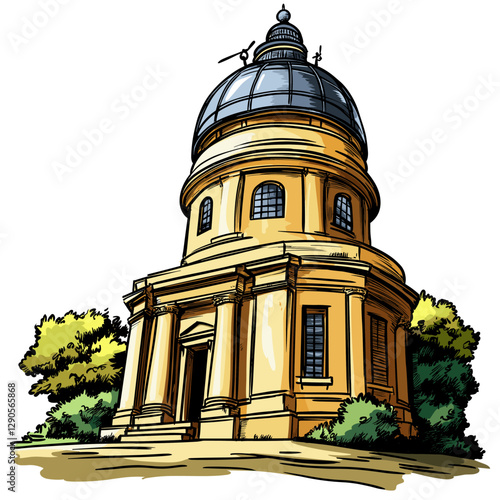 Vector comic hand-drawn illustration of Royal Observatory Greenwich. Royal Observatory Greenwich