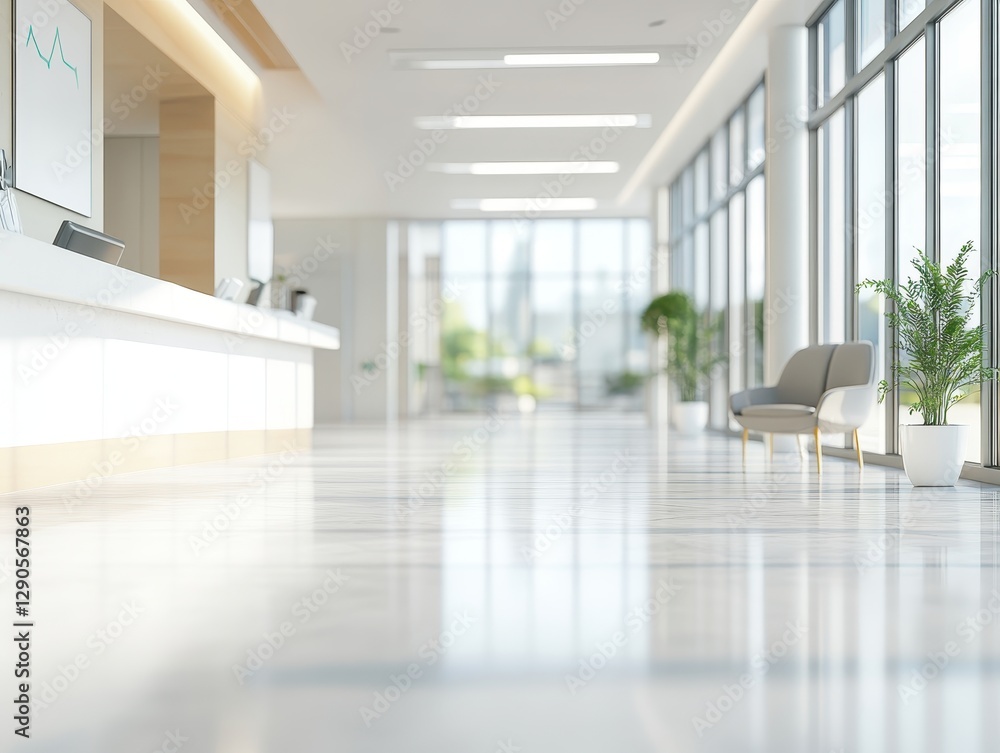 Fototapeta premium Bright hospital reception with sleek design and calming natural light