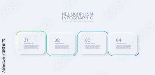 Neumorphism infographic design template with 4 steps or options