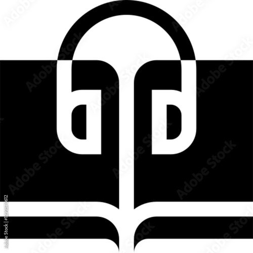 Minimalist audio book icon in SVG format, featuring a book and headphones glyph symbol. Ideal for digital reading, audiobooks, learning, and multimedia content designs.

