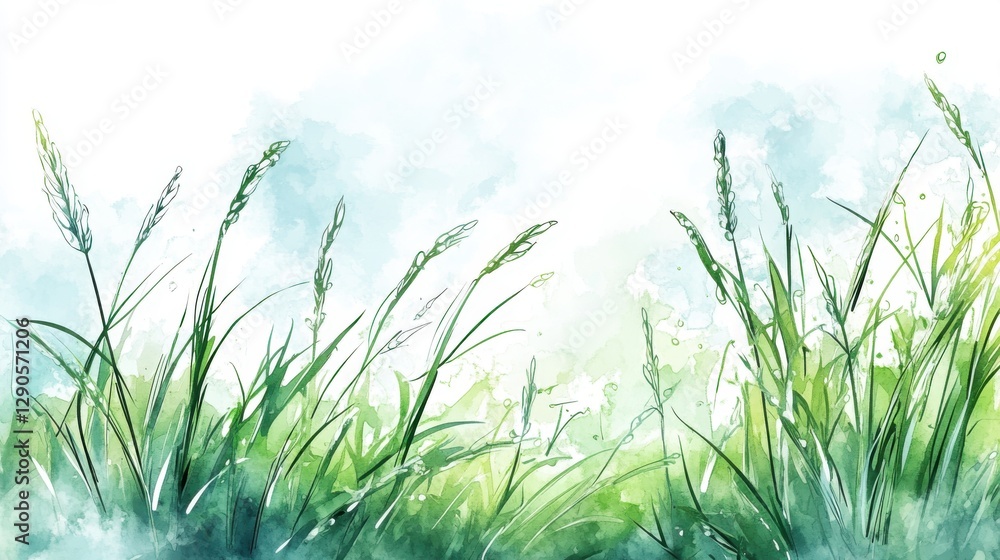 A serene watercolor painting depicting tall grass swaying gently in the wind, illuminated by soft light. Ideal for nature and tranquility themes. A serene watercolor painting depicting tall grass swaying gently in the wind, illuminated by soft light. Ideal for nature and tranquility themes.