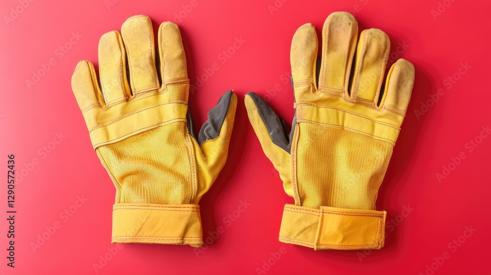 Obraz premium Fire-resistant work gloves with a bright red background