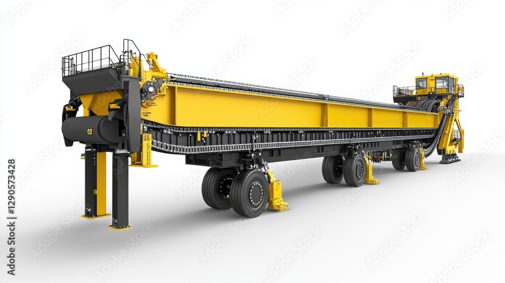 Obraz premium Heavy-duty mining conveyor system with reinforced belt sections over a smooth gray industrial setting
