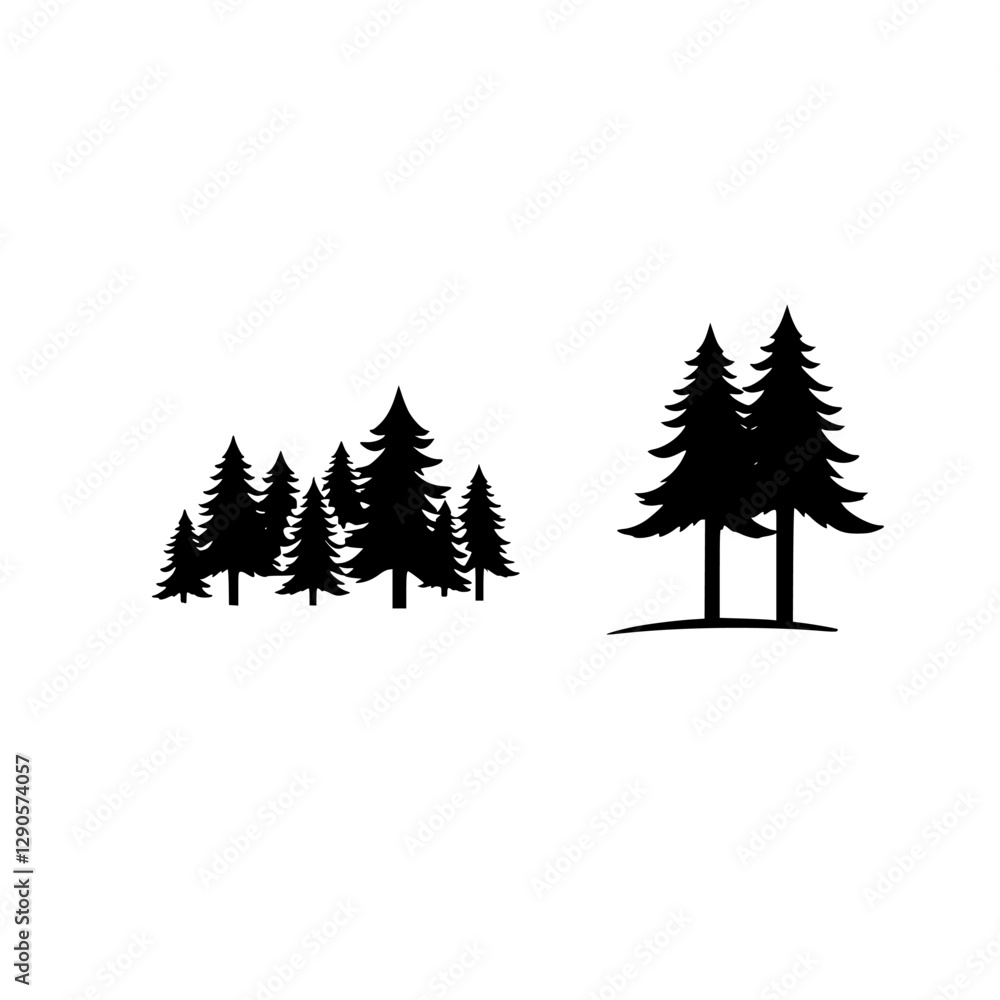 Obraz premium Silhouette of Pine Trees: A Simple Minimalist Illustration on a White Background.