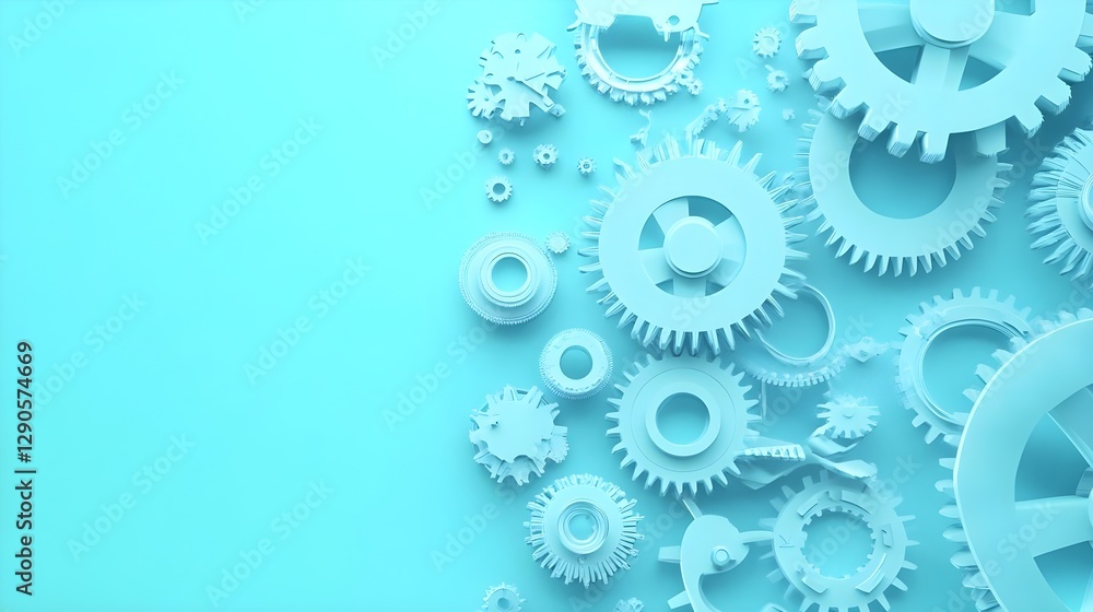 Abstract White Gears on Teal Background Representing Industry and Innovation Abstract White Gears on Teal Background Representing Industry and Innovation