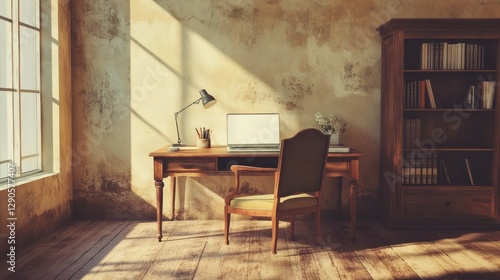 Wallpaper Mural Cozy Vintage Office Interior with Desk, Chair, and Natural Light Torontodigital.ca