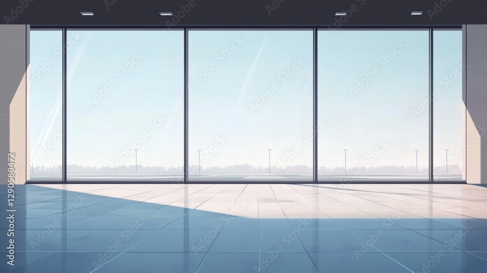 Fototapeta premium Bright Modern Interior Space with Large Windows and Natural Light