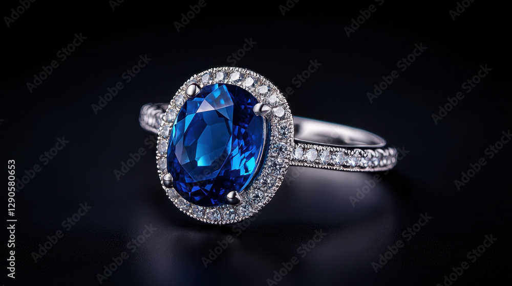 stunning sapphire ring with sparkling diamond halo on black background, showcasing elegance and luxury. Perfect for special occasions or as gift stunning sapphire ring with sparkling diamond halo on black background, showcasing elegance and luxury. Perfect for special occasions or as gift