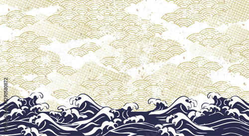 海のある景色　波背景イラスト
