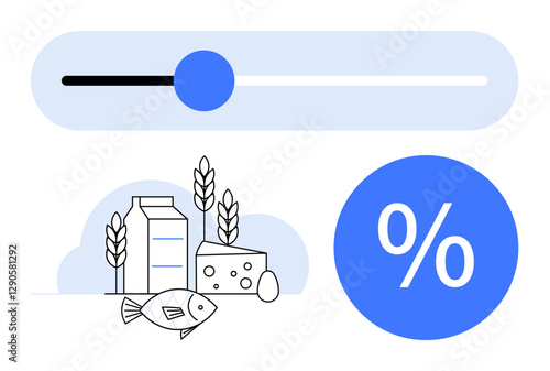 Varied food items thumbs up fish, milk, cheese, egg, and wheat emphasize nutrition. Ideal for health, diet planning, food preferences, nutritional information portion control balanced diet