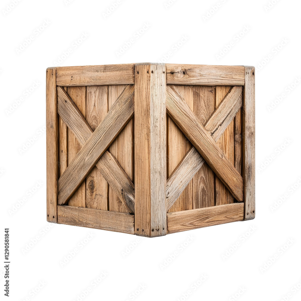 Floating wooden crate, appearing light and weightless, isolated on white background. PNG Floating wooden crate, appearing light and weightless, isolated on white background. PNG