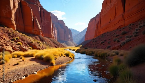 Scenic Canyon River Landscape Arizona s Majestic Red Rock Formations and Calm Water photo