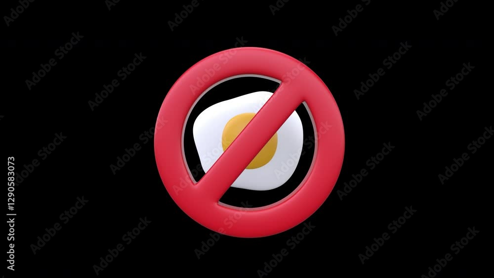prohibition fried eggs red warning sign concept 3d animation video with alpha channel prohibition fried eggs red warning sign concept 3d animation video with alpha channel