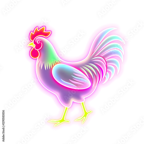 Chicken holographic 3D icon. neon symbol vector illustration isolated on white background. Generative AI photo