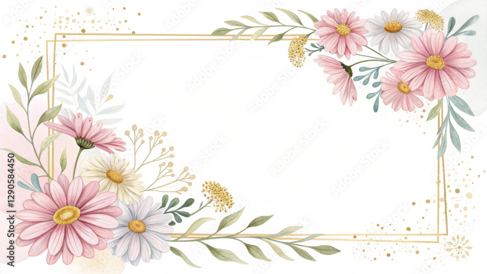 Naklejka premium soft and minimal floral frame featuring hand painted flowers in pastel colors, perfect for invitations or greeting cards. delicate design evokes sense of tranquility and beauty