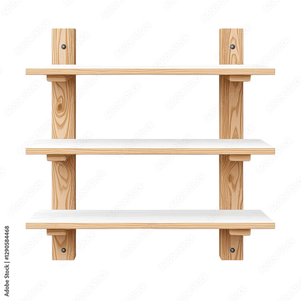 Fototapeta premium Flat style illustration of a wall shelf, isolated on a white background. PNG