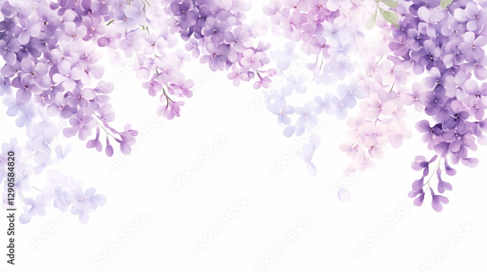 Gentle watercolor lilac flowers on white background Gentle watercolor lilac flowers on white background