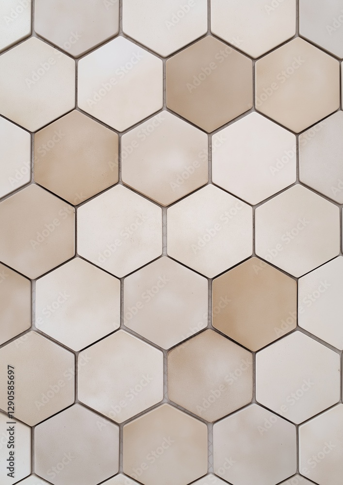 Close-up of a wall made up of hexagonal tiles. the tiles are arranged in a grid-like pattern, with each hexagon having a different color - white, beige, and light brown. Close-up of a wall made up of hexagonal tiles. the tiles are arranged in a grid-like pattern, with each hexagon having a different color - white, beige, and light brown.