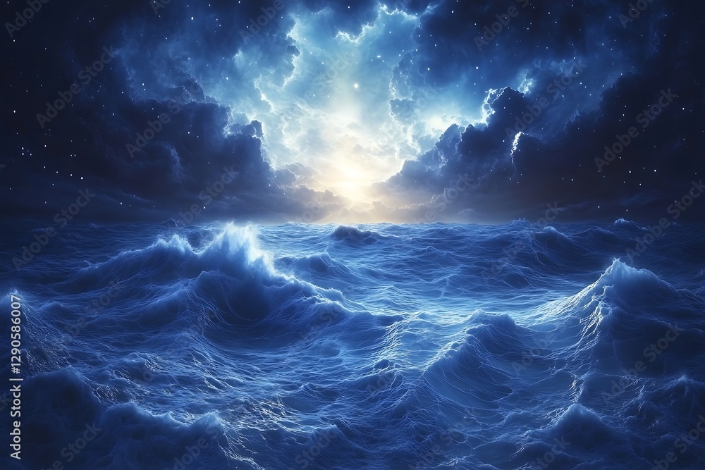 Fototapeta premium Mystical Night Sea with Dramatic Waves and Stars