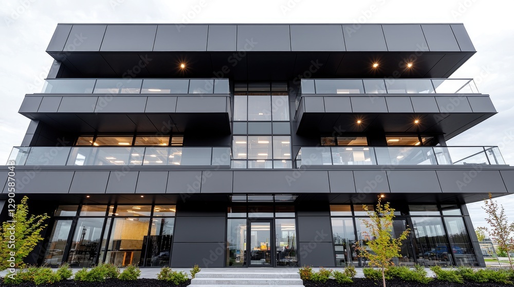 Obraz premium Modern office building facade, contemporary design, exterior view, business center