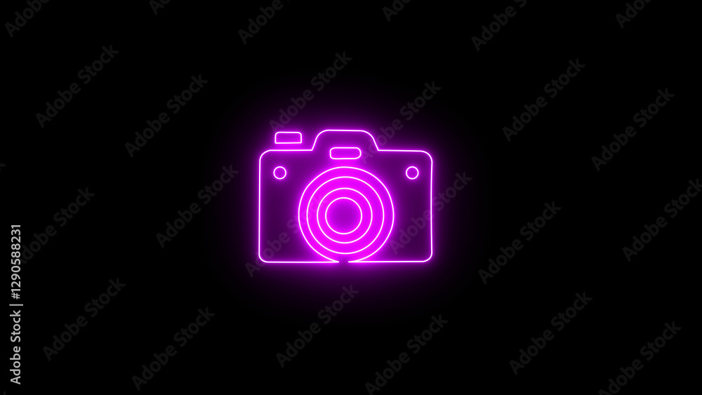Neon glowing line camera icon isolated on black background. Photo camera. Digital photography. Camera icon neon fire blue color, Glowing digital marketing technology symbol. Neon glowing line camera icon isolated on black background. Photo camera. Digital photography. Camera icon neon fire blue color, Glowing digital marketing technology symbol.