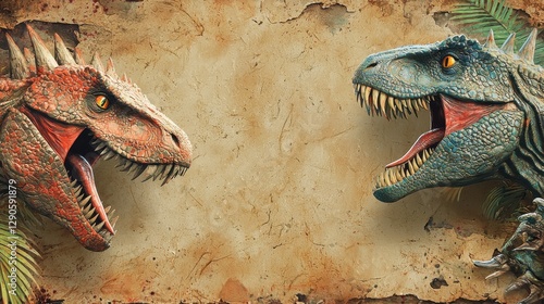 Dynamic Duel of Fierce Dinosaurs with a Textured Background photo