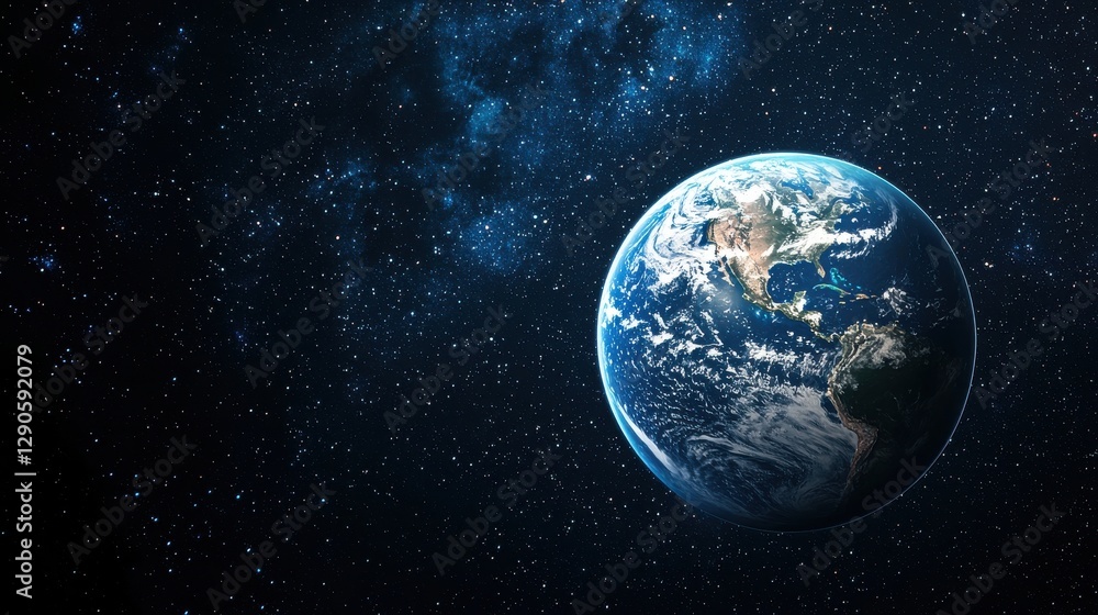 Obraz premium Stunning View of Earth in Space Surrounded by Stars at Night