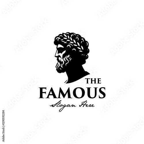 Old Greek Ancient Philosopher Figure Face Head Statue Sculpture Logo design