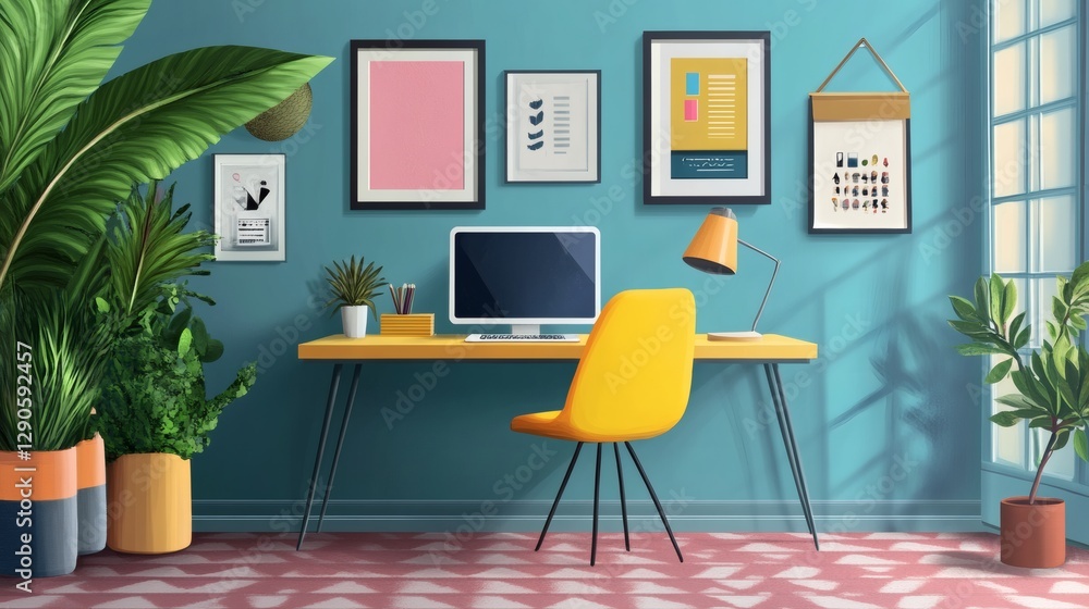 Fototapeta premium Bright and Modern Home Office Setup with Stylish Decor Elements