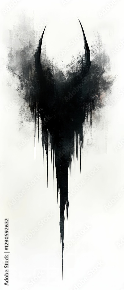 Fototapeta premium Abstract black ink dripping ominous horns