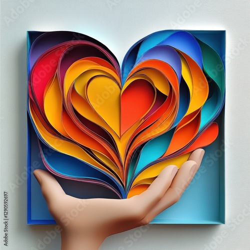 Colorful paper art symbolizing care and compassion