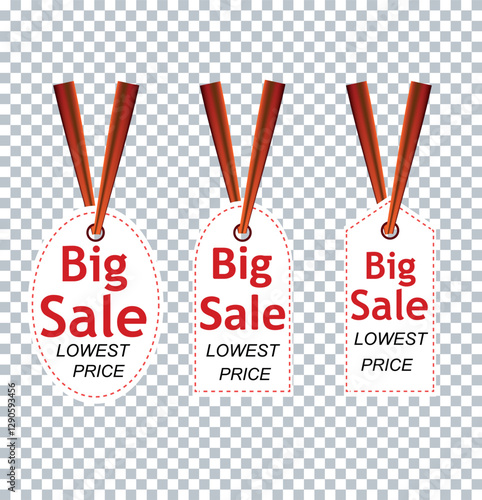 Set of Big Sale Tags with Lowest Price Text – Transparent Background Vector
