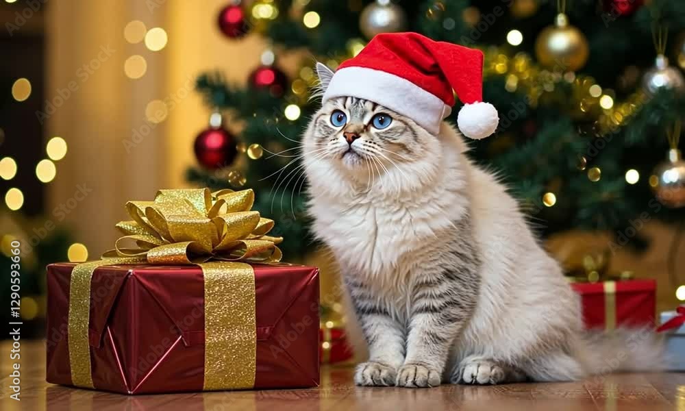 Adorable Christmas Cat with Gift Adorable Christmas Cat with Gift