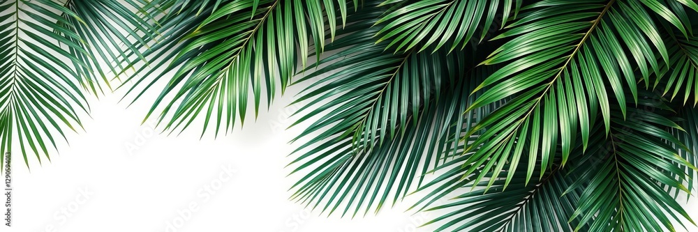 Fototapeta premium Palm leaves creating a natural frame with empty space in the center for text or images, wallpaper, concept, palm leaves