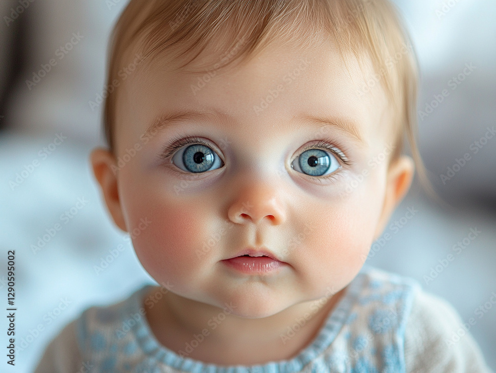 Baby with striking blue eyes looking curiously at camera Baby with striking blue eyes looking curiously at camera